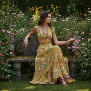 Floral Green Halter Dress